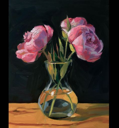 Flower Pot Oil Painting, Flower Vase Painting Acrylic Still Life, Vase Of Flowers On Table Painting, Bouquet Oil Painting, Flower Vase Oil Painting, Rose Oil Painting, Dream Painting, Flower Painting Canvas, Oil Painting Flowers