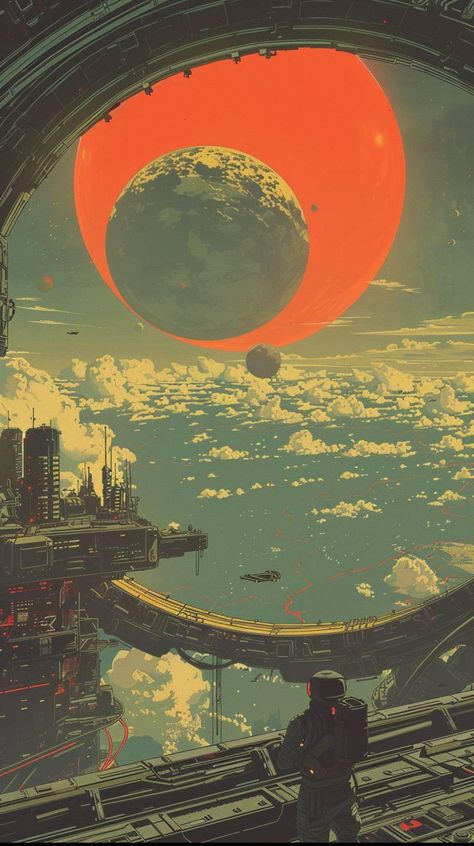 Sci Fi Aesthetic Space, Foundation Concept Art, Moon Base Concept Art, Spaceship Art Design, Retro Scifi Aesthetic, Sci Fi Megastructures, Sci Fi City Aesthetic, Scifi Environment Concept Art, Space Scifi Aesthetic