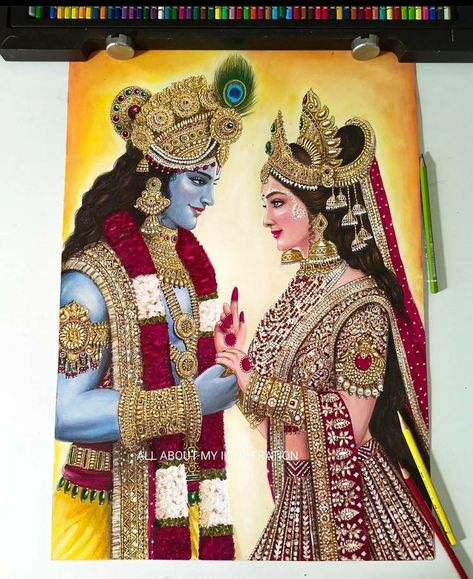 Radharani Sketch, Laxmi Narayan Painting, Krishan Ji Drawings, Radharani Painting, Laxmi Ji Drawing, Radha Ji Drawing, Krishna And Radha Drawing, Drawing Of Radha Krishna, Radhe Krishna Painting Canvas