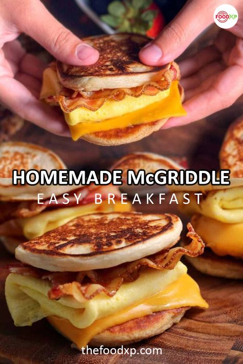 Mcdonalds Breakfast Recipe, Make Ahead Mcgriddle, Mcgriddle Recipe Copycat Easy, Easy Mcgriddle Recipe, Diy Mcgriddle Pancake, Mini Mcgriddle Recipes, Homemade Sausage Mcgriddle, Freezer Mcgriddles, Egg Mcgriddle Recipe