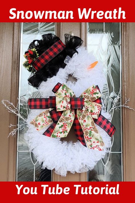 Snowman Mesh Wreath Diy, Dollar Tree Mop Snowman, Dollar Tree Crafts Christmas Wreaths, Winter Wreath Decor, Dt Snowman Wire Wreath, Snowman Crafts Dollar Tree, Dollar Tree Christmas Snowman, Snowman Wreath Tutorial, Dollar Store Wire Snowman