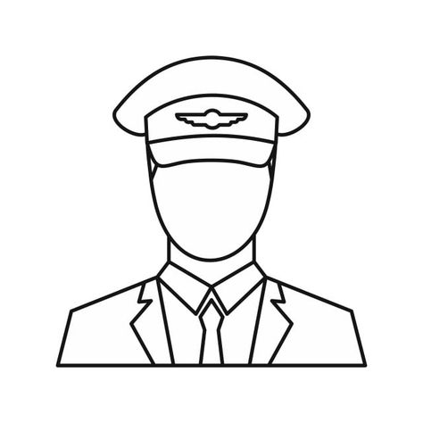 Pilot Drawing Airplane, Soldier Hat Drawing, Pilot Hat Drawing, Pilot Sketch, Profession Illustration, Pilot Drawing, Line Drawing Images, Drawing Stand, Travel Vector