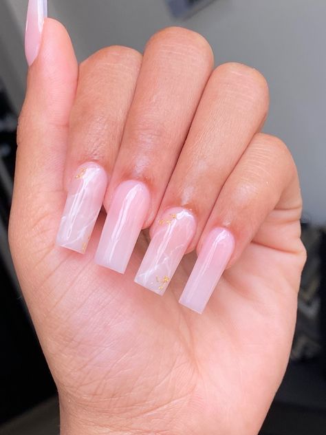 Marble Clear Nails, Clear Pink Square Acrylic Nails, Milky Pink Nails Design, Birthday Nails Marble, Clear Marble Nails Acrylic, Pink And Clear Nails, Square Marble Nails, Light Pink Acrylic Nails Designs, Baby Pink Nails Acrylic Design