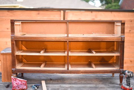 How to Turn a Dresser into a TV Stand - Our Handcrafted Life Ideas For Bathroom Shelves, Dresser To Buffet, Mobile Tv Stand, Midcentury Tv Stand, Victorian Dressers, Shelf Inspiration, Tv Stand Shelves, Functional Tv Stand, Trendy Bathroom Tiles