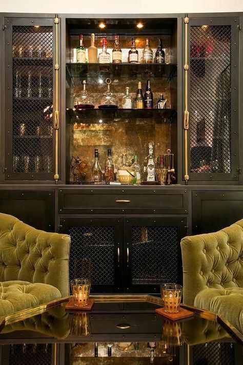 Bar Lounge Room, Bourbon Room, Home Bar Cabinet, Home Bar Rooms, Modern Home Bar, Diy Home Bar, Home Bar Design, Bar Vintage, Black Living Room