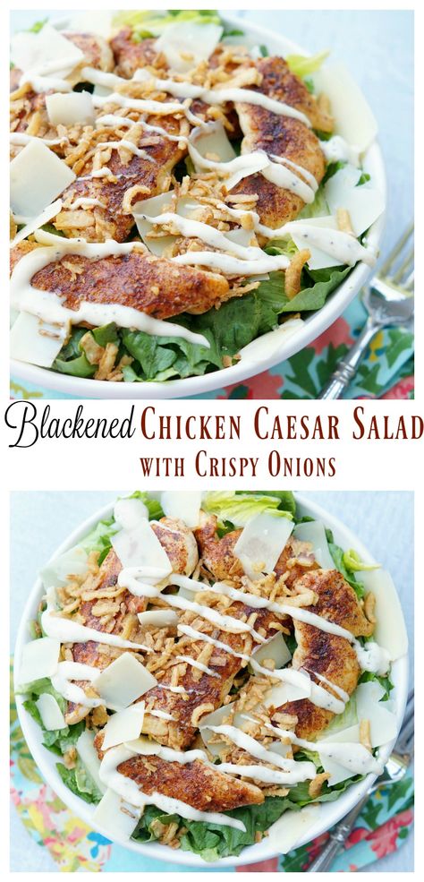 Caesar Salads, Blackened Chicken Recipe, Chicken Caesar Salad Recipe, Classic Caesar Salad, Caesar Salad Recipe, Blackened Chicken, Chicken Caesar, Chicken Caesar Salad, Crispy Onions