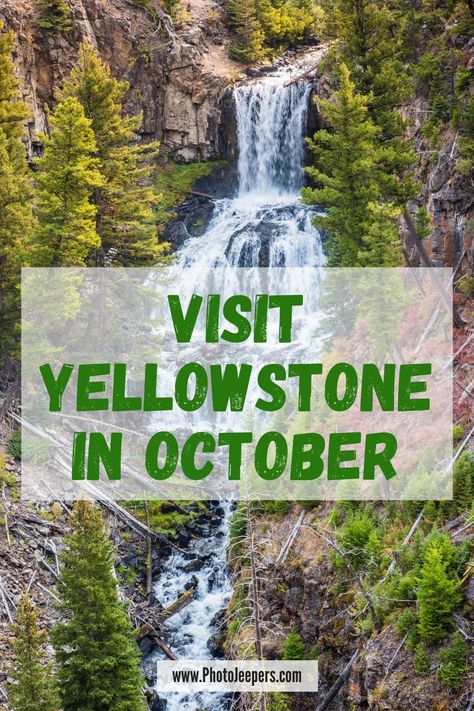 Guide to Yellowstone in October: waterfalls in Yellowstone, wildlife you'll see in October in Yellowstone, Yellowstone photography tips, what to pack for a trip to Yellowstone in October, where to stay near Yellowstone in October #nationalparks #yellowstone #falltravel #photojeepers Packing For Yellowstone In October, Yellowstone Packing List Fall, Yellowstone In October, Jackson Hole Wyoming Summer, Yellowstone Wildlife, Yellowstone Photography, Montana Trip, October Weather, Yellowstone National Park Vacation