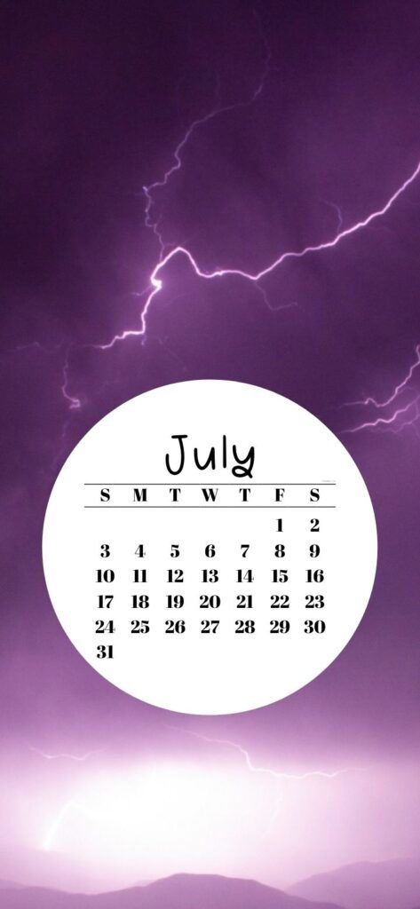 Purple Sky with Lightning & July 2022 Calendar Wallpaper for smartphone Sky With Lightning, October Calendar Wallpaper, Adorable Aesthetic, August Wallpaper, November Wallpaper, Rose Gold Aesthetic, October Wallpaper, Calendar Background, July Calendar