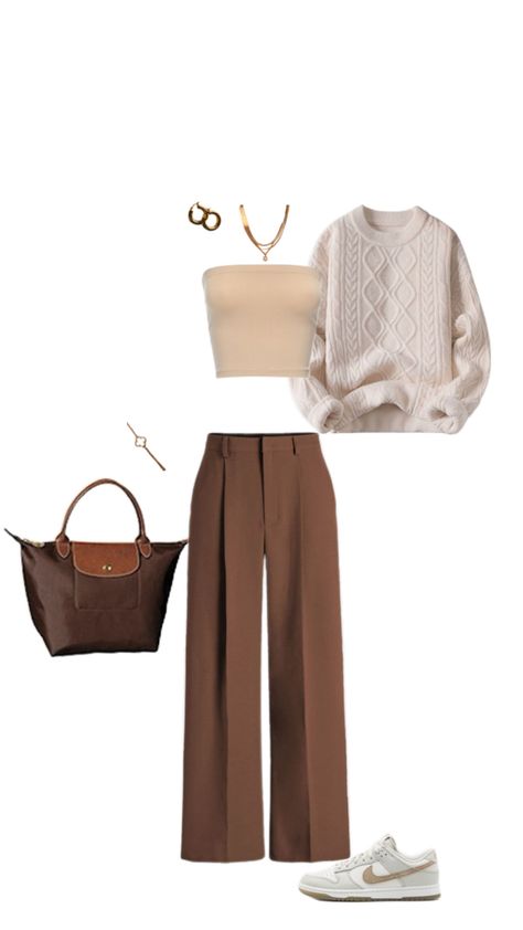 Brown and beige outfits Brown And Beige Outfits, Beige And Brown Outfit Ideas, Brown And Beige Outfit, Beige Outfits, Beige Outfit, Brown Outfit, Brown And Beige, Beige Top, Brown Pants