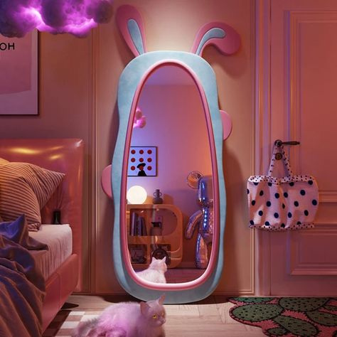 Rabbit Mirror, Modern Mirror Design, Statement Art Pieces, Floor Length Mirror, Kids Flooring, Full Body Mirror, Rabbit Decor, Body Mirror, Mirror Design