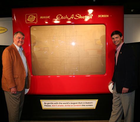 To celebrate the 50th anniversary of Etch A Sketch in 2010, the Children's Museum of Indianapolis teamed up its makers, The Ohio Art Company, to create the world's largest Etch A Sketch. - photo from telegraph  (#30  of 30) Diy Etch A Sketch, Etch A Sketch Art, Sketch Photo, Etch A Sketch, Drawing Toys, Turning 50, Baby Gender Reveal Party, Childrens Museum, Roadside Attractions