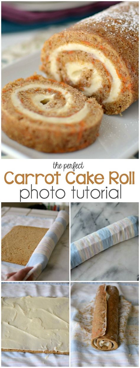 The Perfect Carrot Cake Roll with photo tutorial Carrot Cake Roll Recipe, Perfect Carrot Cake, Carrot Cake Roll, Crazy For Crust, Cake Roll Recipes, Roll Cake, Easter Dessert, Cake Roll, Easter Recipes