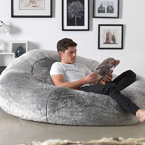 icon Kenai Cloud Bean Bag Chair - Arctic Wolf Grey, 160cm x 140cm Giant Soft Faux Fur Two-Seater Love Seat Sofa: Amazon.co.uk: Kitchen & Home Extra Large Bean Bag, Simple Couch, Giant Bean Bag, Faux Fur Bean Bag, Fur Bean Bag, Giant Bean Bag Chair, Sofa Bed Living Room, Adult Bean Bag Chair, Giant Bean Bags