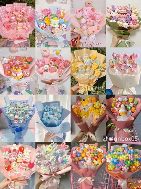 Marshmallow Bouquet Diy, Clay Bouquet, Paper Doll Printable Templates, Polymer Clay Cake, Foam Clay, Clay Crafts For Kids, Tanah Liat, Clay Diy Projects, Clay Crafts Air Dry