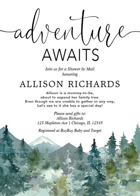 Adventure Awaits Shower By Mail Rustic Baby Shower Invitation #girlbabyshowerinvitations #babyshowerinvitations #zazzle #zazzleinvitation #virtualshower #showerbymail #drivebyshower #couplesshowerinvitations #woodlandbabyshowerinvitations #disneybabyshowerinvitations #bohobabyshowerinvitations Mountain Baby Shower Theme, Adventure Awaits Baby Shower, Rustic Baby Shower Invitations, Adventure Baby Shower, Rustic Bridal Shower Invitations, Woodland Baby Shower Invitations, Adventure Baby, Rustic Baby, Rustic Baby Shower