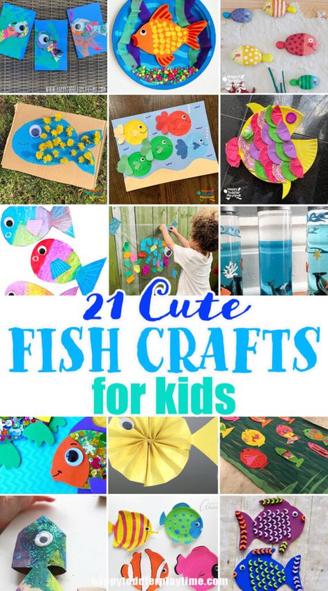 21 Fun Fish Crafts for Kids - Happy Toddler Playtime Barry The Fish With Fingers Eyfs, Preschool Fish Art, Fish For Preschool, Toddler Fish Craft, Fishing Crafts For Kids, Preschool Fish Crafts, Fish Kids Craft, Fish Crafts For Kids, Fish Crafts Preschool