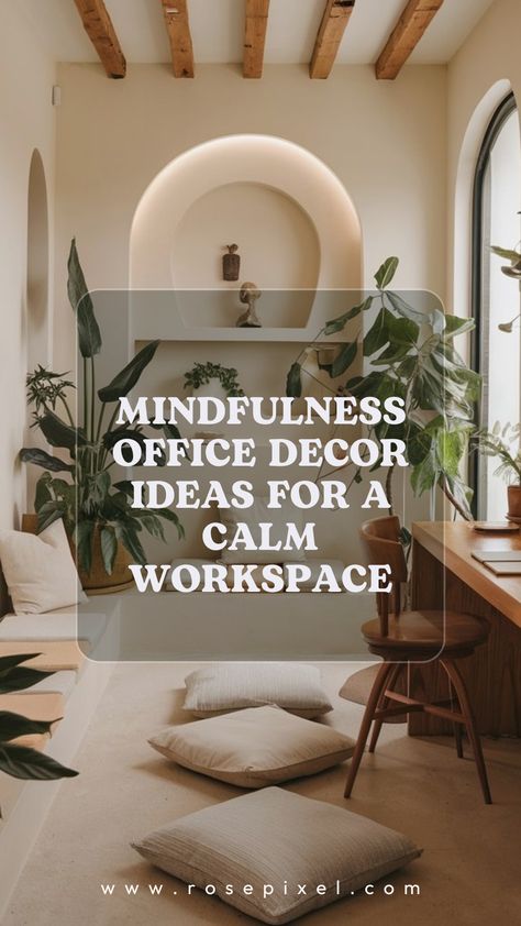 10 best home office decoration ideas for Mindfulness Coaches & Meditation Teachers Life Coach Office Ideas, Wellbeing Room Office, Tiny Therapy Office, Zen Therapy Office, Relaxing Office Decor, Office And Yoga Room Combo, Wellness Room Workplace, Cozy Yoga Room, Relaxing Office Space Ideas