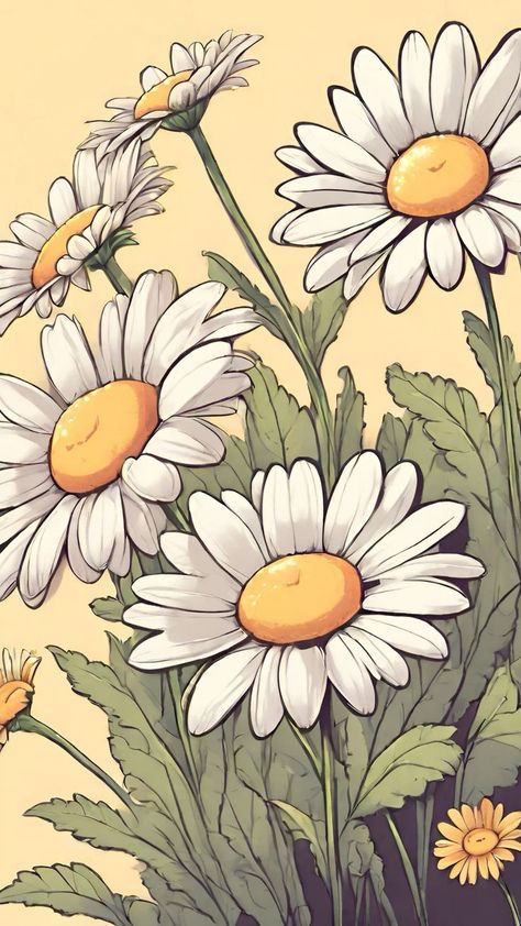 Coloring Books Aesthetic, Daisy Flower Aesthetic, Sunflower Digital Art, Daisy Flower Drawing, Wonderful Wallpapers, Arte Indie, Arte Do Kawaii, Background Drawing, Books Aesthetic