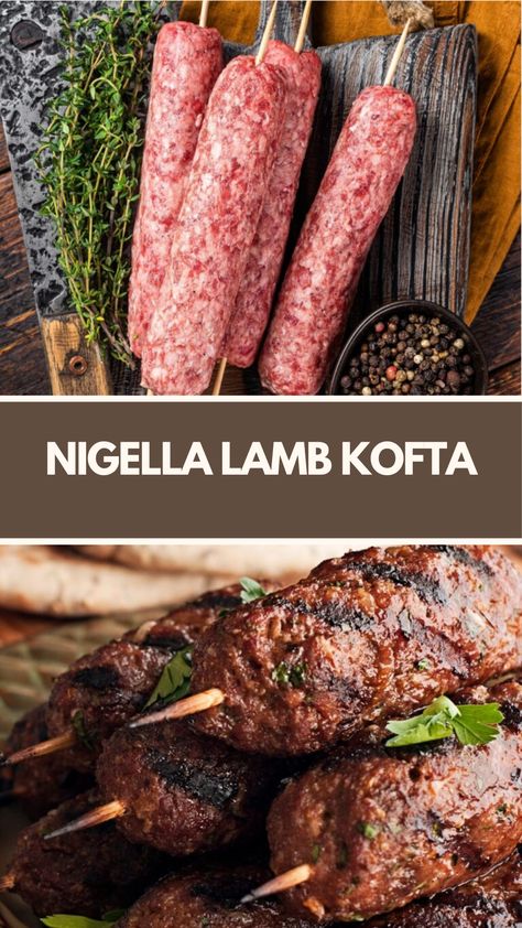 Nigella Lamb Kofta is made of ground lamb, onion, garlic, parsley, cumin, coriander, salt, and pepper. Shaped into patties or skewers, they serve 12 and take about 20 minutes to prepare and cook. Serve with pita bread or salad. Lamb Kefta Kabob, Middle Eastern Ground Lamb Recipes, Ground Lamb And Beef Recipes, Recipes With Ground Lamb, Ground Lamb Recipes Easy, Lamb Kofta Recipe, Ground Lamb Recipes, Lamb Koftas, Lamb Patties