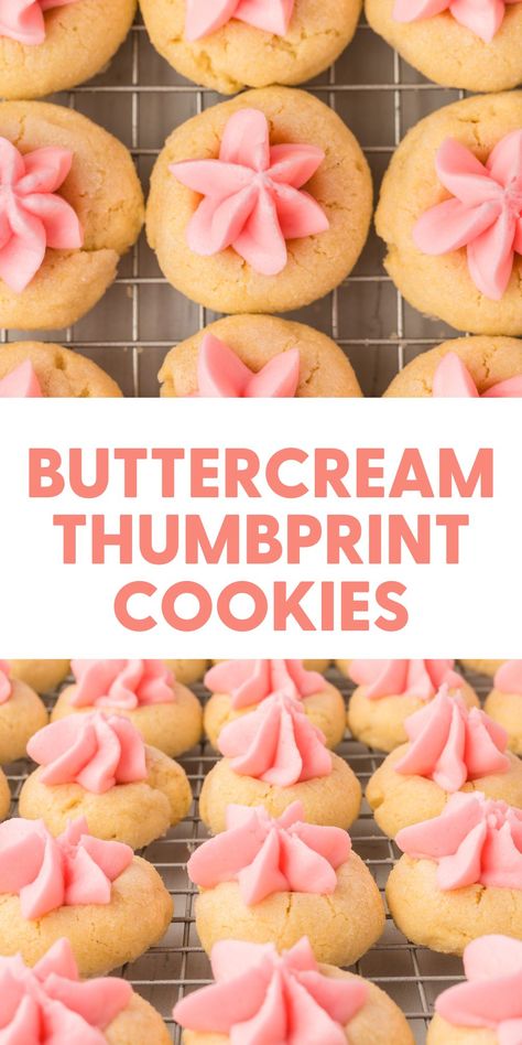 Discover the secret to heavenly bliss with our Ultimate Buttercream Thumbprint Cookies! 🌟 Each cookie, with its velvety buttercream heart, promises a moment of pure joy. Perfect for cozy gatherings or a solo treat! #ThumbprintCookies Buttery Thumbprint Cookies, Thumbprint Cookies Buttercream, Cookie Recipes Thumbprint, Tea Cookies With Icing, Soft Thumbprint Cookies, Thumbprint Icing Recipe, Thumb Print Cookies Recipes, Spring Cookie Recipes, Cream Wafer Cookies