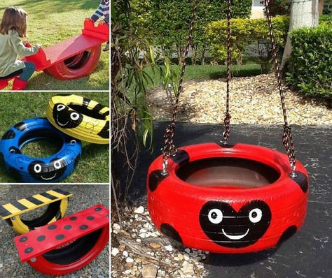 Kids ideas Tire Diy, Tire Ideas, Tire Projects, Tire Playground, Teen Diy, Church Playground, Painted Tires, Reuse Old Tires, Tire Craft