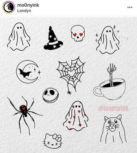 Cute Small Spooky Tattoos, Kawaii Best Friend Tattoos, Small Tattoo Halloween, Halloween Cute Tattoo Ideas, Halloween Line Art Tattoo, Ghost Tiny Tattoo, Cute Mini Halloween Tattoos, Small Simple Flash Tattoo, Simple Tattoos Halloween