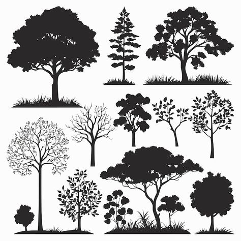 Tree silhouette collection vector illust... | Premium Vector #Freepik #vector #tree #black #flat #plants Tree Psd, Plant Silhouette, Plants Vector, Trees Vector, Basic Sketching, Cartoon Silhouette, Tree Vector, Plant Vector, Vector Trees