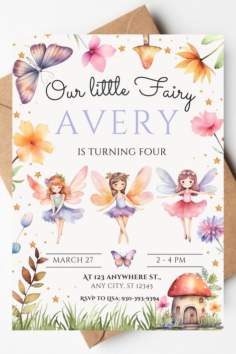 Fairy Birthday Party invitation! Easy to edit Birthday Invitation Background, Fairy Princess Birthday, Fairy Princess Party, Floral Fairy, Fairy Birthday Party, Fairy Party, Invitation Background, Magical Fairy, Invitation Floral