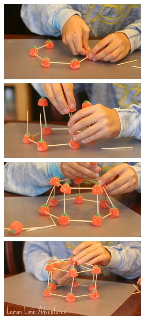 Building with candy Science Activity | I love this STEM activity for fall or halloween! Candy Pumpkins, Candy Science, Halloween Stem, Science For Toddlers, Thanksgiving Games For Kids, Stem Experiments, Pumpkin Activities, Fall Stem, Stem Activity