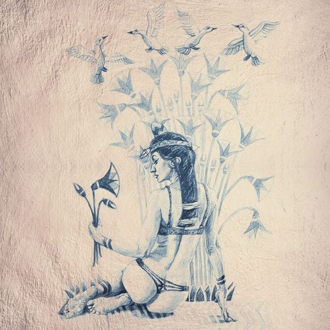 Which of my iconic designs do you spot in this stunning illustration? My SS21 collection holds a beautiful blue version of it... 💙 If we are to believe Egyptian hieroglyphs, Cleopatra had a fascinating beauty secret: the blue lotus. Images of the electric-blue lotus were displayed prominently all over Ancient Egypt: on pillars, thrones, statues, and even Cleopatra's ceremonial headdress. It's only fair to honor this flower with beautiful lingerie! 🎨: Elisa Pesapane Egyptian Blue Lotus Art, Blue Lotus Egypt, Blue Lotus Tattoo Egyptian, Lotus Concept, Blue Lotus Tattoo, Egyptian Blue Lotus, Egyptian Henna, Egyptian Lotus, Tattoo Mehndi