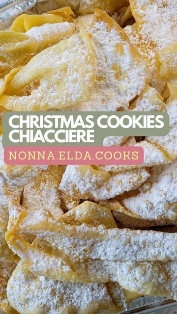 Elda & Alessandra on Instagram: "Get this recipe in Nonna Elda's Italian Christmas "Feast of the 7 Fishes" Cookbook and get it in time to have yourself a very Italian Christmas! These deep fried Christmas cookies are traditional all over Italy, but every region has a different name. We call them Chiacciere which means "talk" or "gossip" but your family might know them as Crostoli, Cencie, bugie, frappe, galani, maraviglias, sfrappole. All of these names refer to this crispy cookie made in the Pillsbury Easy Italian Christmas Cookies, Food Network Italian Christmas Cookies, Italian Cookie Recipes Christmas Italy, Anisette Cookies Italian, Anginetti Cookies Italian, Forgotten Cookies, 7 Fishes, Italian Christmas Cookies, Christmas Feast