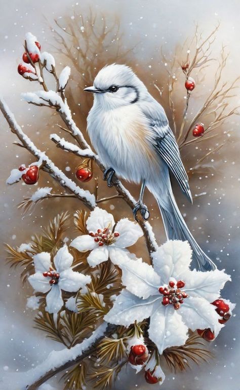 Winter Jim Warren art by and mandy disher anne stokes ... by Tamara widitz - Playground Christmas Birds Painting, Winter Scenery Christmas, Animals In Snow, Xmas Scenes, Jim Warren, Christmas Clipart Free, Bird Paintings On Canvas, Christmas Birds, Snow Animals