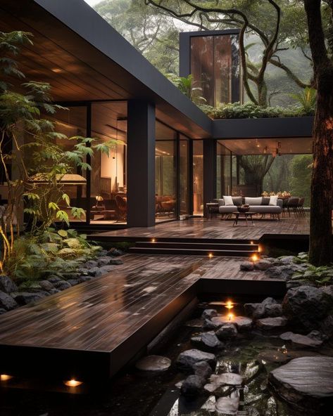 Scandinavian Spring, Japanese Style House, Casa Country, Seni Dan Kraf, Courtyard House, A Pond, Forest House, Dream House Interior, Dream House Exterior