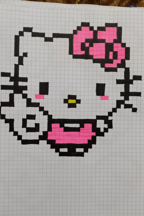 Pixel Hello Kitty Art, Pixelated Hello Kitty, Pixel Hello Kitty, Pixel Art Hello Kitty, Hello Kitty Pixel Art, Spiderman Pixel Art, Art Hello Kitty, Pixel Planet, Square Drawing