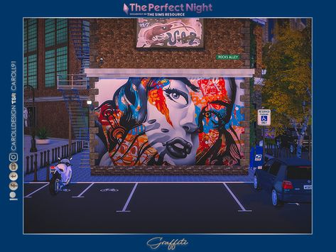 The Sims Resource - The Perfect Night Graffiti Mural Night Graffiti, Sims 4 Wallpaper, Neutral Carpet, Christmas Backgrounds, Christmas Apps, Velvet Wallpaper, 4 Wallpaper, 4th Street, Graffiti Murals