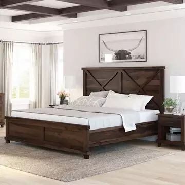 Rustic Platform Bed, Large Headboard, Wood Bedroom Sets, Wood Platform Bed Frame, Bed Platform, Teak Sofa, Wooden Nightstand, Solid Wood Platform Bed, Farmhouse Bedding