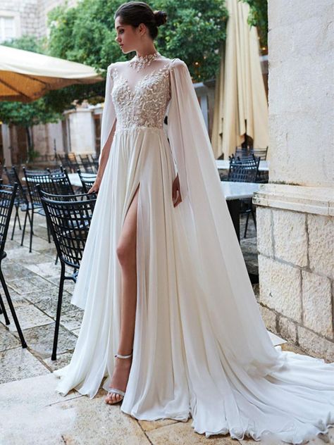 Greek Goddess Wedding, Goddess Wedding, Cape Wedding Dress, Beach Wedding Dress Boho, Chiffon Wedding Dress, Backless Wedding, New Order, Bohemian Wedding Dress, Sleeve Wedding Dress