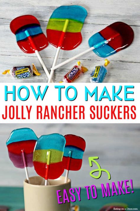 Jolly Rancher Suckers, Jolly Rancher Lollipops, Lollipops Diy, Homemade Lollipops, Jolly Rancher Hard Candy, Jolly Ranchers Candy, Hard Candy Recipes, Lollipop Recipe, Jolly Ranchers