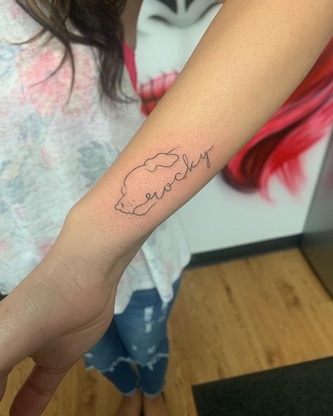 Dog Tattoo Placement Ideas, In Memory Of Pet Tattoo, Pet Passing Tattoo, Past Pet Tattoo, Small Dog Ear Tattoo, Losing A Dog Tattoo, Dog Theme Tattoo, Tattoos For Your Dog That Died, Rescue Dog Tattoo