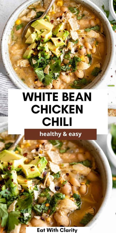 Chicken Chili Crockpot, White Bean Chicken Chili, High Protein Dinner, White Chili Chicken Recipe, Protein Dinner, Chicken Chili Recipe, Crockpot Pork, White Chicken Chili, Gluten Free Dinner