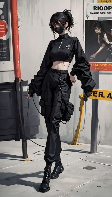 Edgy Anime Outfits, Female Techwear, Techwear Girl, Cyberpunk Costume, Cyberpunk Outfit, Techwear Outfits, Techwear Fashion, Cyberpunk Clothes, Clothing Design Sketches