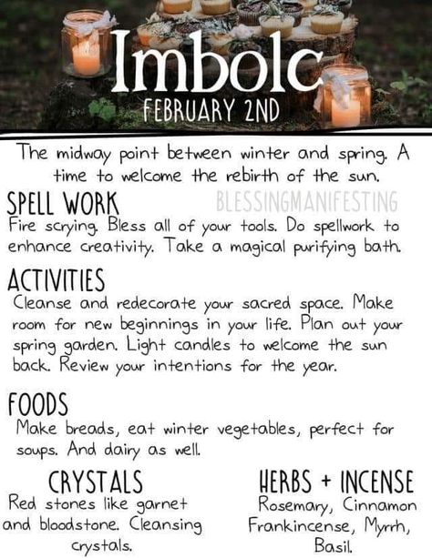 Imbolc Correspondences, Imbolc Ideas, Happy Imbolc, Pagan Sabbats, Wiccan Holidays, Blessing Manifesting, Imbolc Ritual, Pagan Holidays, Wiccan Sabbats