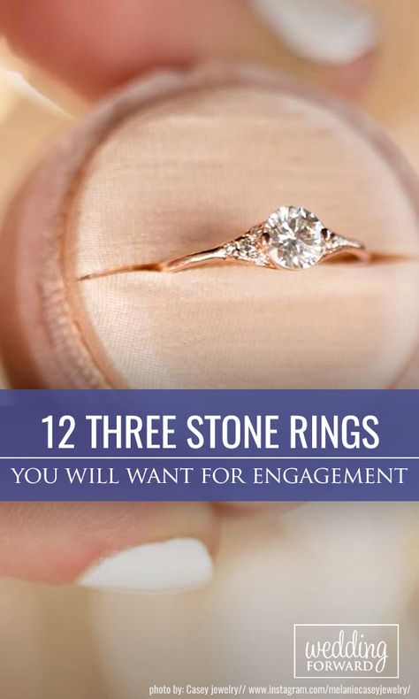 15 Three Stone Engagement Rings You Will Want ❤ A three-stone engagement ring has great symbolism and meaning because the three diamonds are displayed to represent your past, present and future together. See more: http://www.weddingforward.com/three-stone-engagement-rings/ #wedding #three #stone #engagement #rings Flat Engagement Rings, Three Diamond Engagement Ring, Mixed Metal Engagement Rings, Marriage Ring, Trending Ideas, Engagement Ring Inspiration, 3 Stone Engagement Rings, Design Your Life, Three Stone Engagement