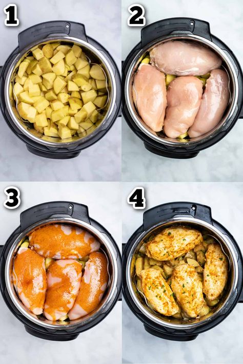 Instant Pot Chicken and Potatoes is the perfect weeknight meal, made with buttery gold potatoes, chicken breast, spices, broth, and olive oil, ready in under 30 minutes! Instant Pot One Pot Chicken Recipes, Healthy Family Instant Pot Recipes, Chicken And Spinach Instant Pot, Insta Pot Chicken Dinners, Easy Instapot Meals Healthy, Instant Pot Chicken And Potatoes Recipes Easy, Chicken Recipes In The Instant Pot, Instant Pot Eggs Scramble, Fast Pressure Cooker Meals