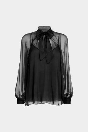 Wednesday Adams, Women Chiffon Blouse, Bow Blouse, Layered Design, Outfit Shoplook, Long Puff Sleeves, Chiffon Blouse, Emilio Pucci, Silk Chiffon