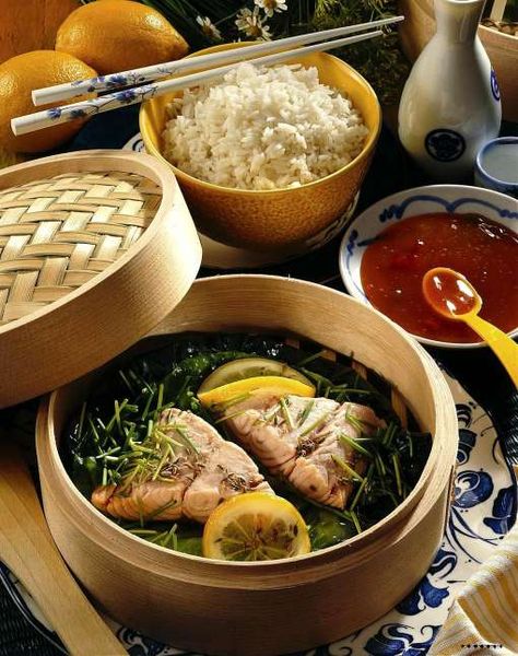 Fish From The Bamboo Basket Recipe Bamboo Steamer Recipes, Steamed Dumplings, Lemon Salmon, Steamer Recipes, Bamboo Basket, Group Meals, Dim Sum, Veggie Recipes, Paleo Gluten Free