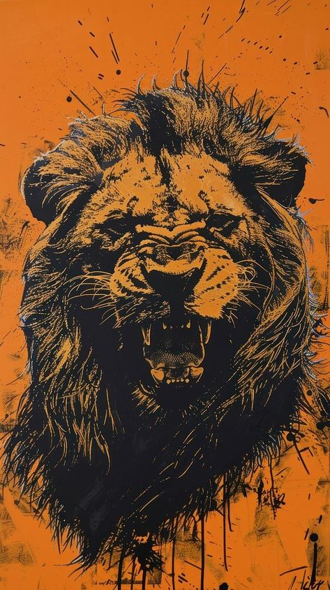 Silkscreen on paper of a lion wildlife painting animal. | free image by rawpixel.com / Milk Lion Iphone Wallpaper, Lion Graphic Design, Wallpaper Lion, Lion Wildlife, Lion Graphic, Wildlife Painting, Lion And Lamb, Paint Texture, Roaring Lion