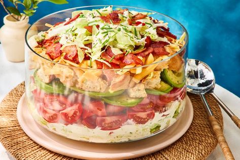 BLT Seven-Layer Salad Is A New Way With An Old Favorite Blt Seven Layer Salad Southern Living, Gal Sal, Garden Sayings, Layer Salad, Seven Layer Salad, Breakfast Party Foods, Easy Dinner Casseroles, Layered Salad, Breakfast Party