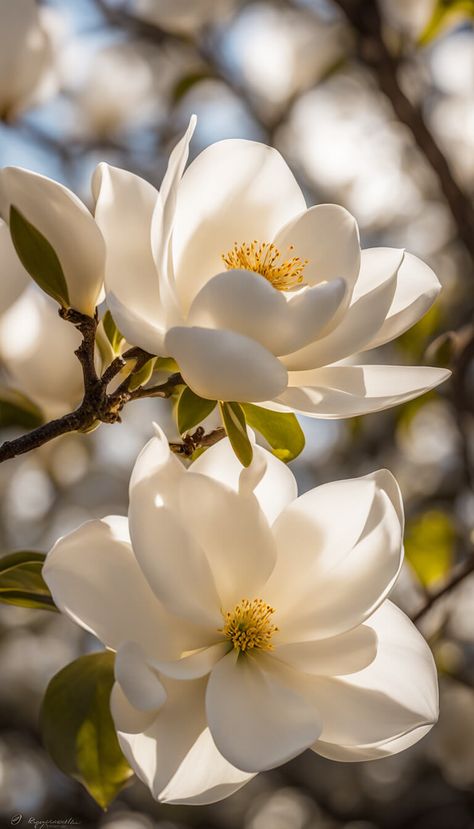 Gorgeous white magnolias - AI creation Flower Science, Flower Dictionary, Magnolia Wallpaper, White Lotus Flower, Oil Painting Inspiration, Beautiful Flowers Photos, Watercolour Inspiration, White Magnolia, Wonderful Flowers