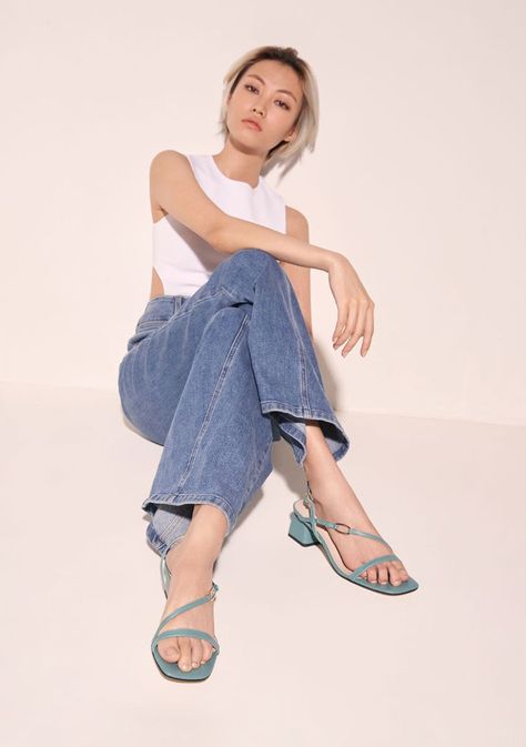 Weekend Brunch Outfit, Sandals With Jeans, Strappy Block Heel Sandals, Strappy Block Heels, Satin Pants, Faux Leather Heels, Size Chart For Kids, Block Heel Sandals, Charles Keith